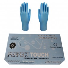 Perfect Touch Pudrasız Vinyl Muayene Eldiveni Mavi